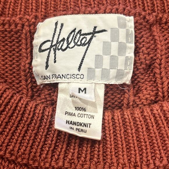 Hallet Sweater Womens Medium Hand Knit Rust Red Peru Pima Cotton - Picture 2 of 4